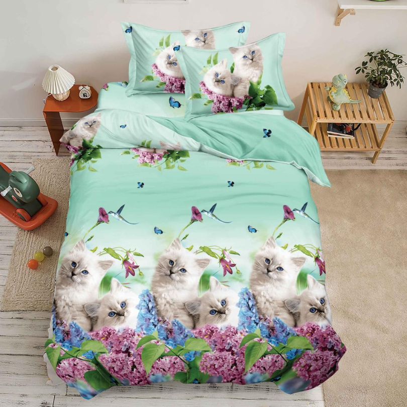 Lenjerie de Pat 1 Persoana din Bumbac Satinat 3D – 4 Piese | Confort si Eleganta Moderna | COD 0745-S