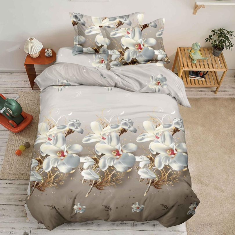 Lenjerie de Pat 1 Persoana din Bumbac Satinat 3D – 4 Piese | Confort si Eleganta Moderna | COD 0747-S