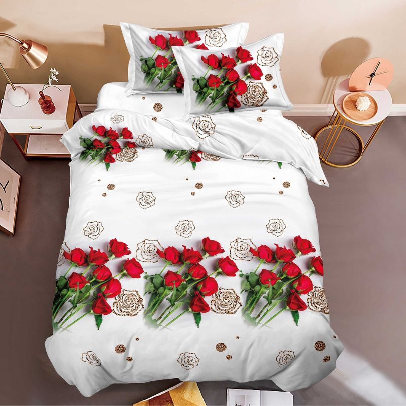 Lenjerie de Pat 1 Persoana din Bumbac Satinat 3D – 4 Piese | Confort si Eleganta Moderna | COD 0755-S