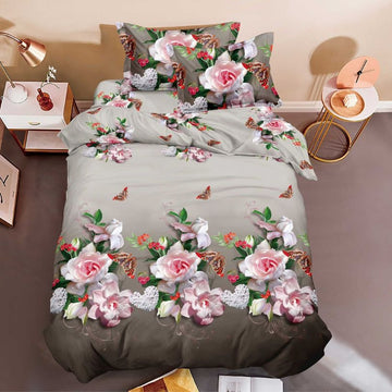 Lenjerie de Pat 1 Persoana din Bumbac Satinat 3D – 4 Piese | Confort si Eleganta Moderna | COD 0761-S