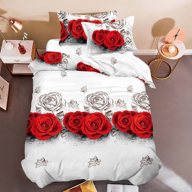 Lenjerie de Pat 1 Persoana din Bumbac Satinat 3D – 4 Piese | Confort si Eleganta Moderna | COD 0770-S