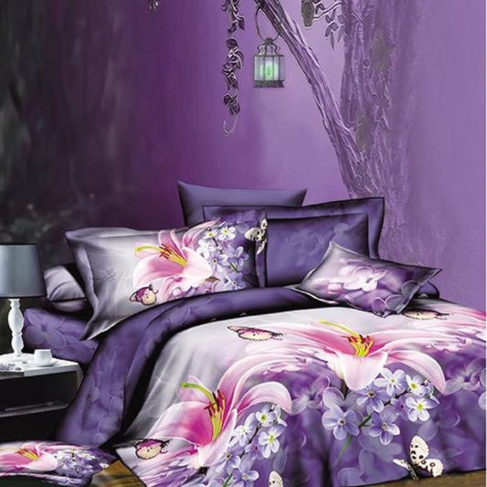 Lenjerie de Pat 3D – 6 Piese din Bumbac Satinat | Culori Vibrante, Confort Premium, Design Modern | COD 1399-S