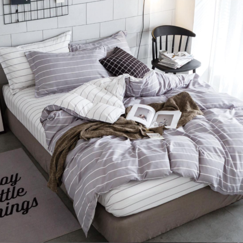 Lenjerie de Pat Bumbac Satinat cu Elastic – 4 Piese | Confort si Eleganta | COD 0427 - S