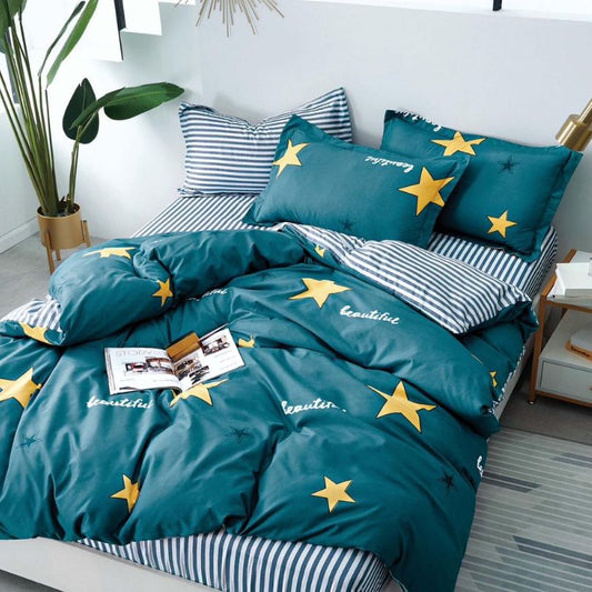 Lenjerie de Pat Bumbac Satinat cu Elastic – 4 Piese | Confort si Eleganta | COD 1243 -S