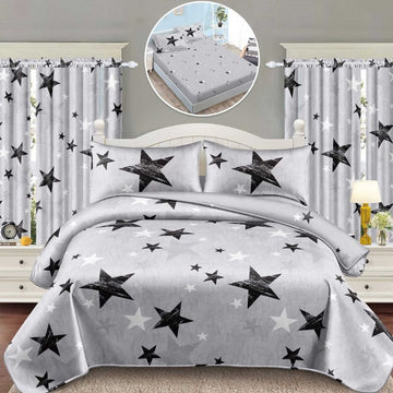 Lenjerie de Pat Finet 1 Persoana cu Elastic – 4 Piese + 2 Draperii Asortate | Set Complet, Calitate Premium | COD: 1427-S