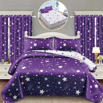 Lenjerie de Pat Finet 1 Persoana cu Elastic – 4 Piese + 2 Draperii Asortate | Set Complet, Calitate Premium | COD: 1429-S