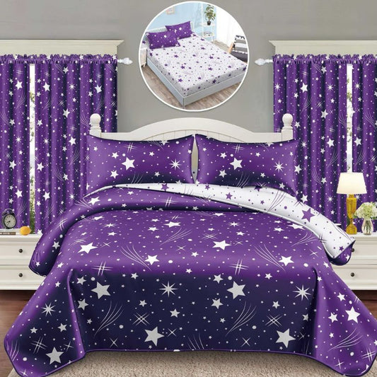 Lenjerie de Pat Finet 1 Persoana cu Elastic – 4 Piese + 2 Draperii Asortate | Set Complet, Calitate Premium | COD: 1429-S