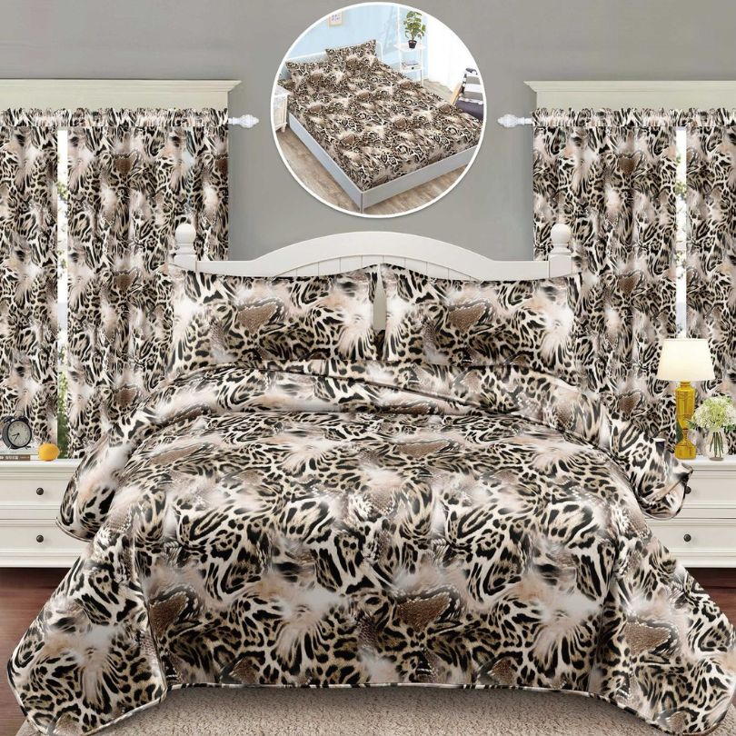 Lenjerie de Pat Finet 1 Persoana cu Elastic – 4 Piese + 2 Draperii Asortate | Set Complet, Calitate Premium | COD: 1431-S