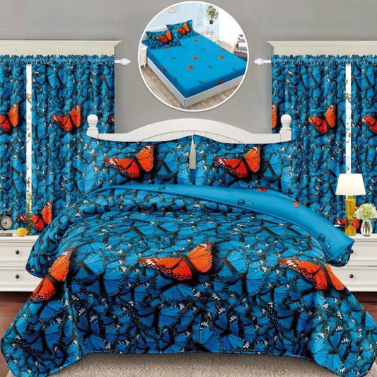 Lenjerie de Pat Finet 1 Persoana cu Elastic – 4 Piese + 2 Draperii Asortate | Set Complet, Calitate Premium | COD: 1432-S