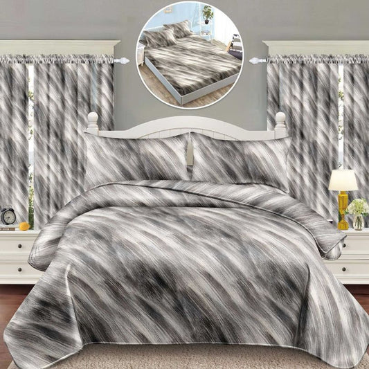 Lenjerie de Pat Finet 1 Persoana cu Elastic – 4 Piese + 2 Draperii Asortate | Set Complet, Calitate Premium | COD: 1433-S