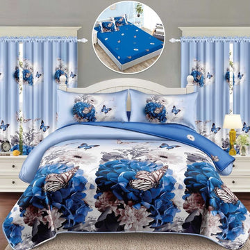 Lenjerie de Pat Finet 1 Persoana cu Elastic – 4 Piese + 2 Draperii Asortate | Set Complet, Calitate Premium | COD: 1434-S