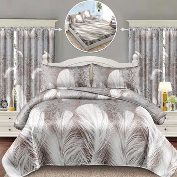 Lenjerie de Pat Finet 1 Persoana cu Elastic – 4 Piese + 2 Draperii Asortate | Set Complet, Calitate Premium | COD: 1436-S