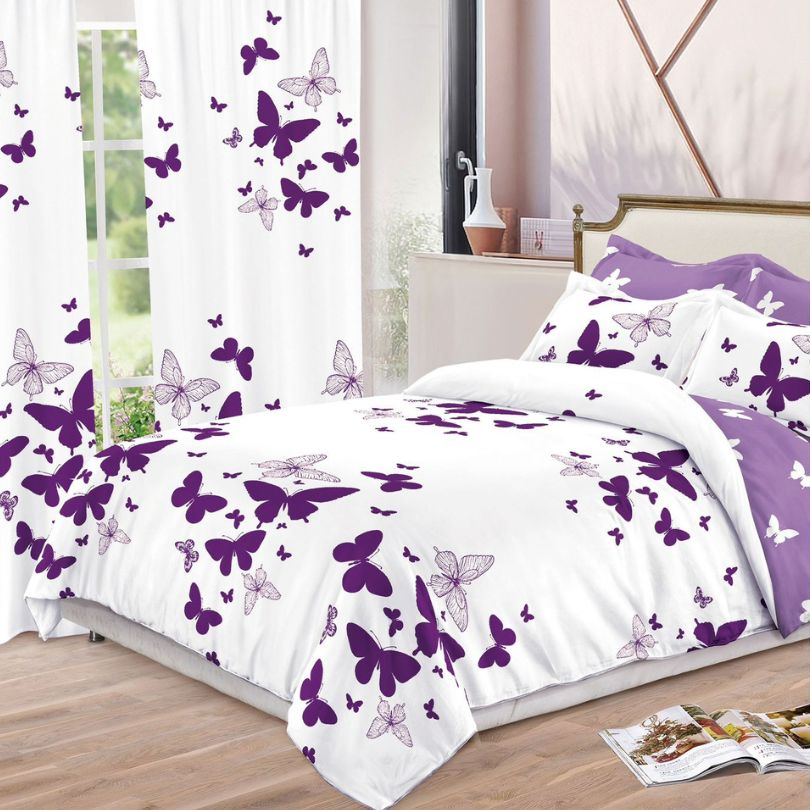 Lenjerie de Pat Finet  – 6 Piese + 2 Draperii Asortate | Set Complet Elegant si Practic | COD: 1479-S