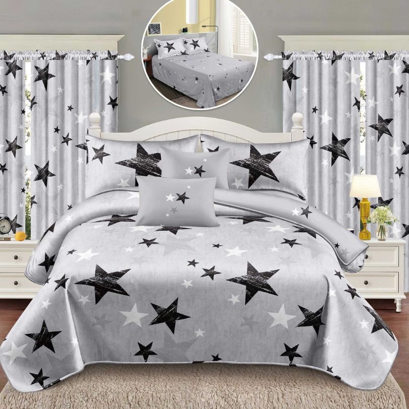 Lenjerie de Pat Finet  – 6 Piese + 2 Draperii Asortate | Set Complet Elegant si Practic | COD: 1485-S