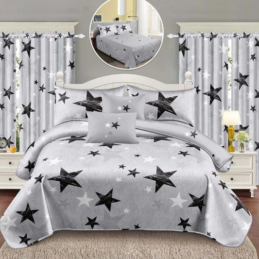 Lenjerie de Pat Finet  – 6 Piese + 2 Draperii Asortate | Set Complet Elegant si Practic | COD: 1485-S