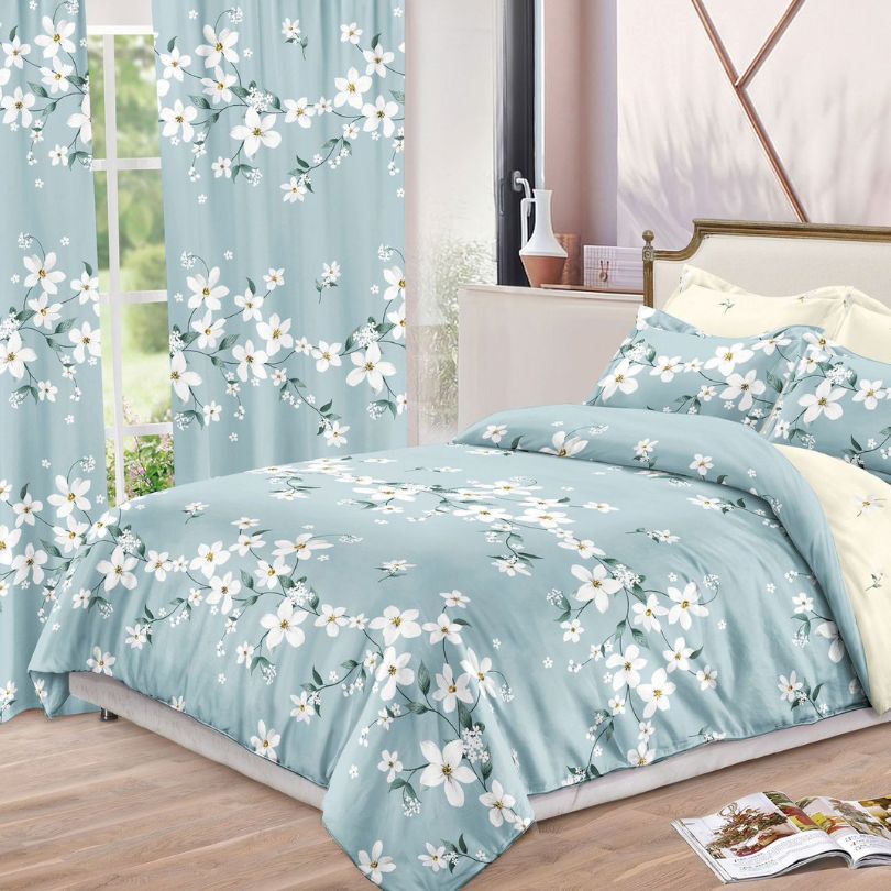 Lenjerie de Pat Finet  – 6 Piese + 2 Draperii Asortate | Set Complet Elegant si Practic | COD: 1487-S