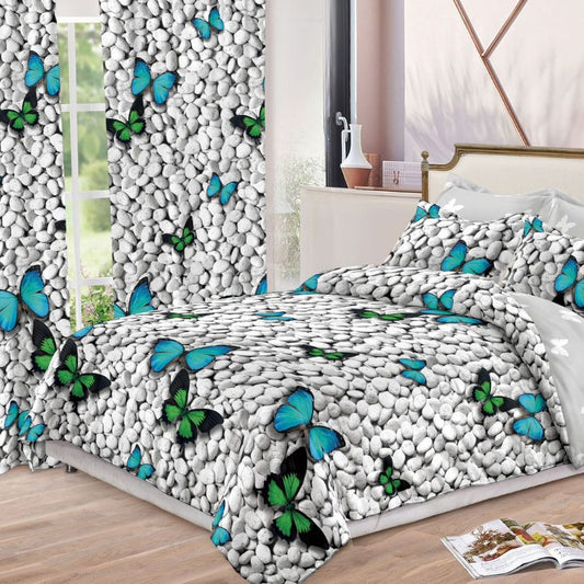 Lenjerie de Pat Finet  – 6 Piese + 2 Draperii Asortate | Set Complet Elegant si Practic | COD: 1489-S