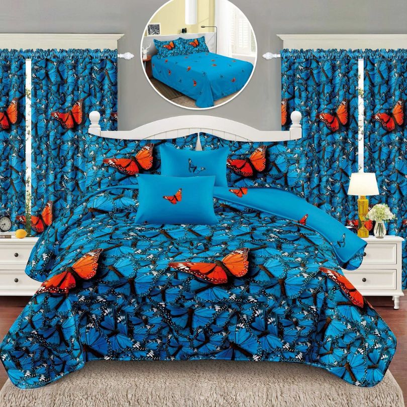 Lenjerie de Pat Finet  – 6 Piese + 2 Draperii Asortate | Set Complet Elegant si Practic | COD: 1495-S