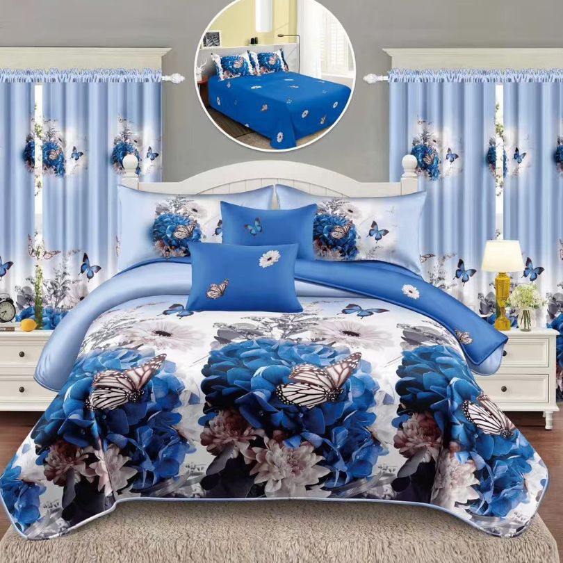 Lenjerie de Pat Finet  – 6 Piese + 2 Draperii Asortate | Set Complet Elegant si Practic | COD: 1496-S