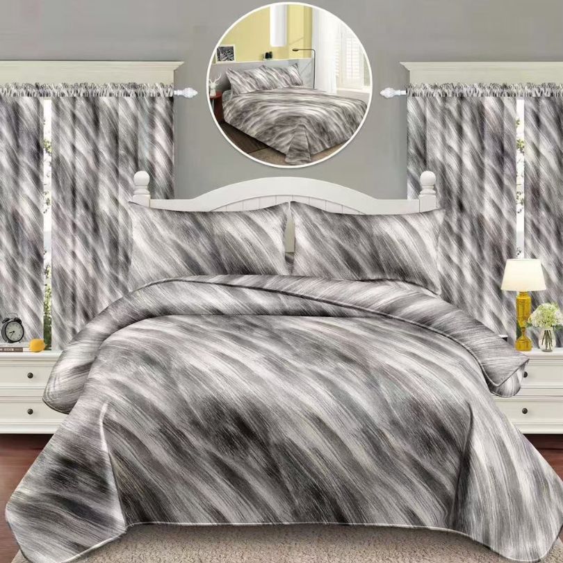 Lenjerie de Pat Finet Bumbac 1 Persoana – 4 Piese + 2 Draperii Asortate | Set Complet cu Design Modern | COD: 1442-S