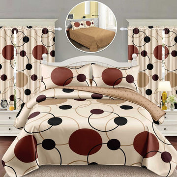 Lenjerie de Pat Finet Bumbac 1 Persoana – 4 Piese + 2 Draperii Asortate | Set Complet cu Design Modern | COD: 1447-S