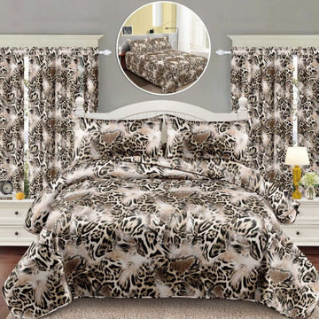 Lenjerie de Pat Finet Bumbac 1 Persoana – 4 Piese + 2 Draperii Asortate | Set Complet cu Design Modern | COD: 1449-S