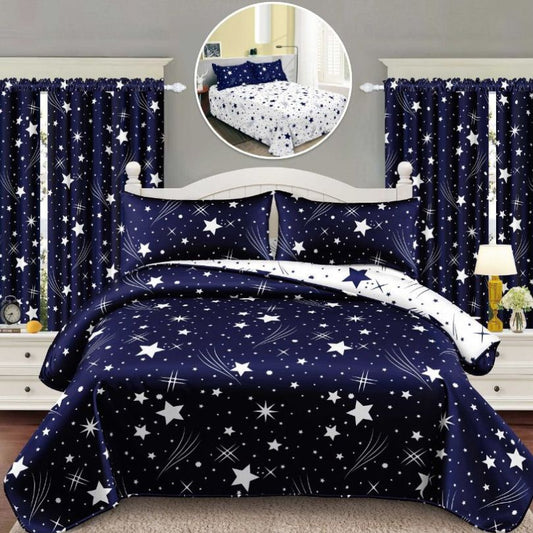 Lenjerie de Pat Finet Bumbac 1 Persoana – 4 Piese + 2 Draperii Asortate | Set Complet cu Design Modern | COD: 1450-S