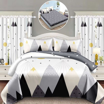 Lenjerie de Pat Finet cu Elastic – 6 Piese + 2 Draperii Asortate | Set Complet Elegant si Practic | COD: 1461-S