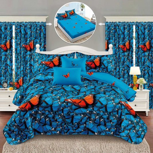 Lenjerie de Pat Finet cu Elastic – 6 Piese + 2 Draperii Asortate | Set Complet Elegant si Practic | COD: 1464-S