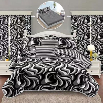 Lenjerie de Pat Finet cu Elastic – 6 Piese + 2 Draperii Asortate | Set Complet Elegant si Practic | COD: 1471-S