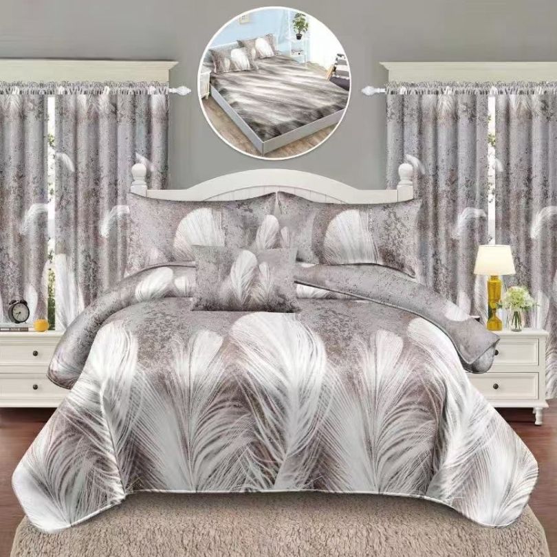 Lenjerie de Pat Finet cu Elastic – 6 Piese + 2 Draperii Asortate | Set Complet Elegant si Practic | COD: 1473-S