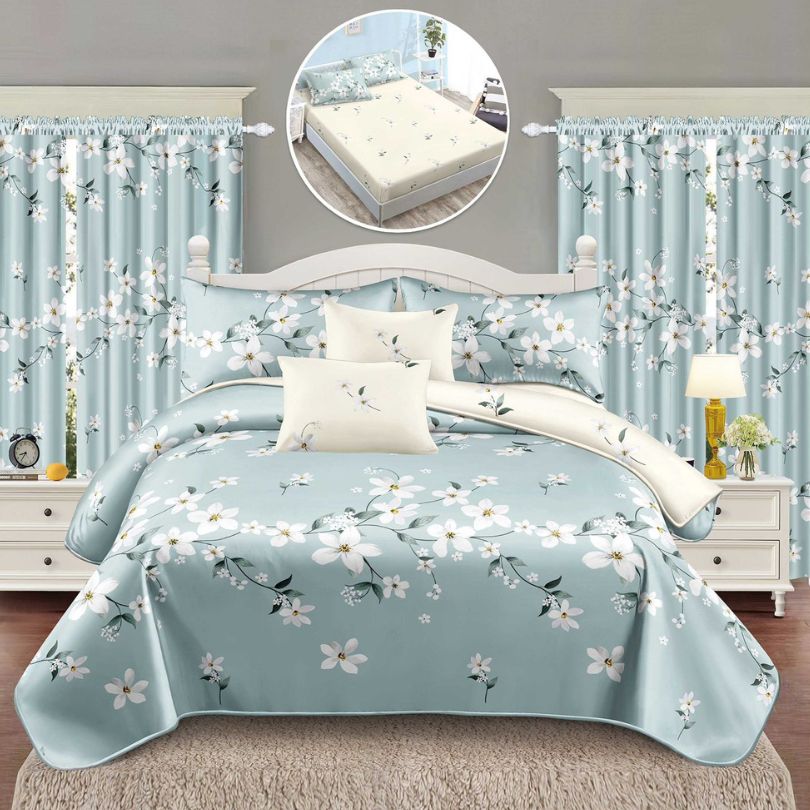 Lenjerie de Pat Finet cu Elastic – 6 Piese + 2 Draperii Asortate | Set Complet Elegant si Practic | COD: 1474-S