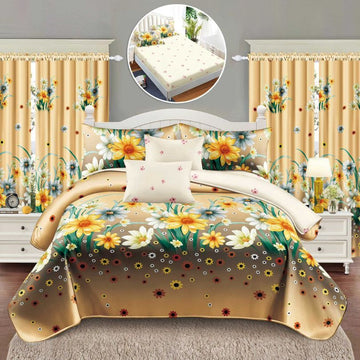 Lenjerie de Pat Finet cu Elastic – 6 Piese + 2 Draperii Asortate | Set Complet Elegant si Practic | COD: 1477-S