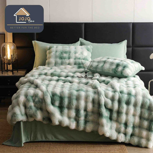 Lenjerie de Pat cu Blanita de Iepure Artificiala - Set 6 Piese | Confort si Eleganta | COD 0865-J