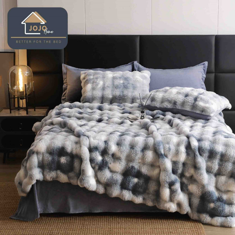 Lenjerie de Pat cu Blanita de Iepure Artificiala - Set 6 Piese | Confort si Eleganta | COD 0867-J