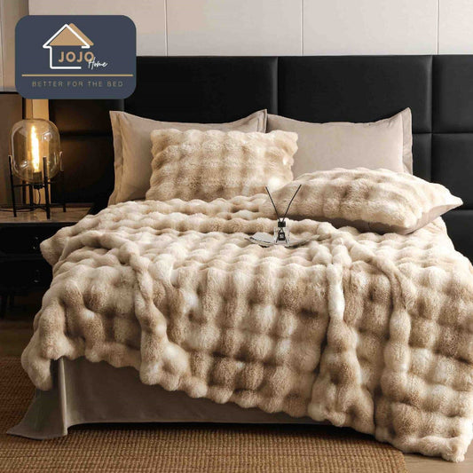 Lenjerie de Pat cu Blanita de Iepure Artificiala - Set 6 Piese | Confort si Eleganta | COD 0869-J