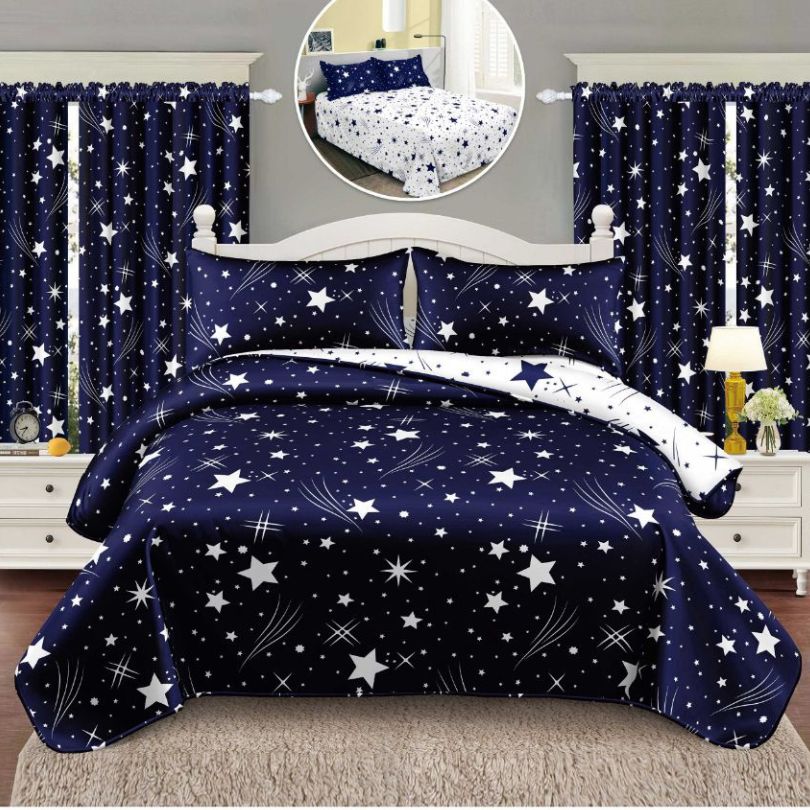 Lenjerie de pat 1 persoana, 4 piese + 2 draperii, confort complet si decor armonios | 3198-S