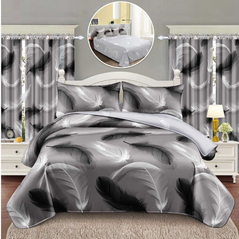 Lenjerie de pat 1 persoana, 4 piese + 2 draperii, confort complet si decor armonios | 3199-S 