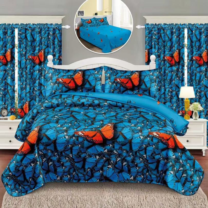 Lenjerie de pat 1 persoana, 4 piese + 2 draperii, confort complet si decor armonios | 3201-S