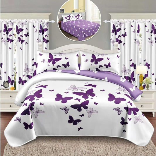 Lenjerie de pat 1 persoana, 4 piese + 2 draperii, confort complet si decor armonios | 3205-S