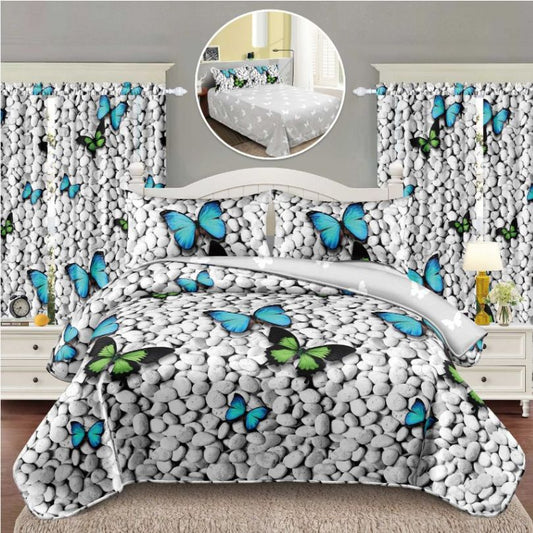 Lenjerie de pat 1 persoana, 4 piese + 2 draperii, confort complet si decor armonios | 3206-S