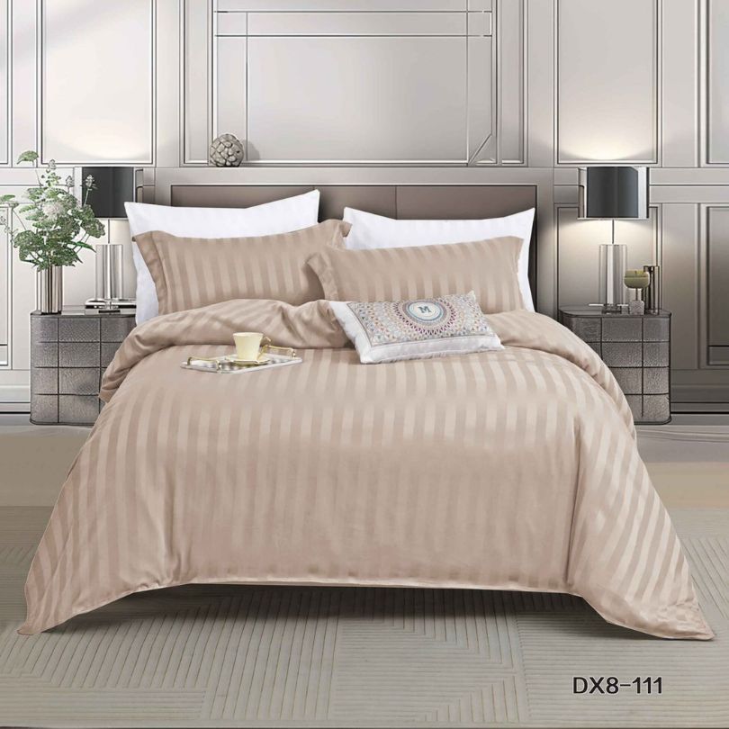 Lenjerie de pat 1 persoana, Damasc Deluxe, cu elastic, 4 piese, 100% bumbac | 0470-PV