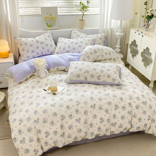 Lenjerie de pat 1 persoana, Finet Creponat, cu elastic, 4 piese, 100% bumbac | 0371-PV