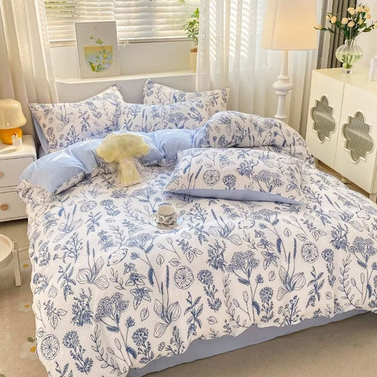 Lenjerie de pat 1 persoana, Finet Creponat, cu elastic, 4 piese, 100% bumbac | 0372-PV