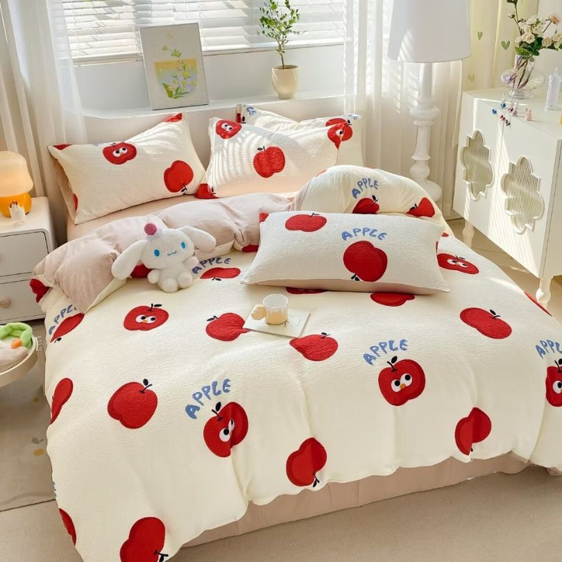 Lenjerie de pat 1 persoana, Finet Creponat, cu elastic, 4 piese, 100% bumbac | 0377-PV