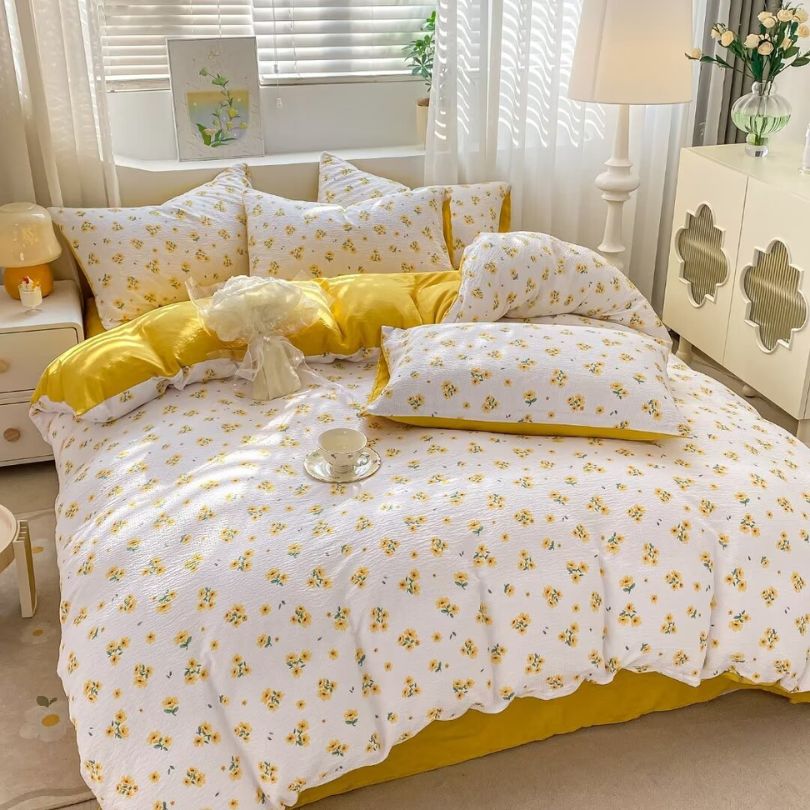 Lenjerie de pat 1 persoana, Finet Creponat, cu elastic, 4 piese, 100% bumbac | 0380-PV