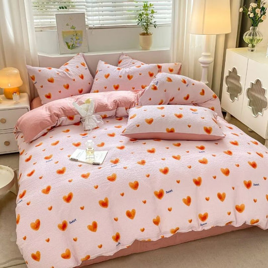 Lenjerie de pat 1 persoana, Finet Creponat, cu elastic, 4 piese, 100% bumbac | 0382-PV