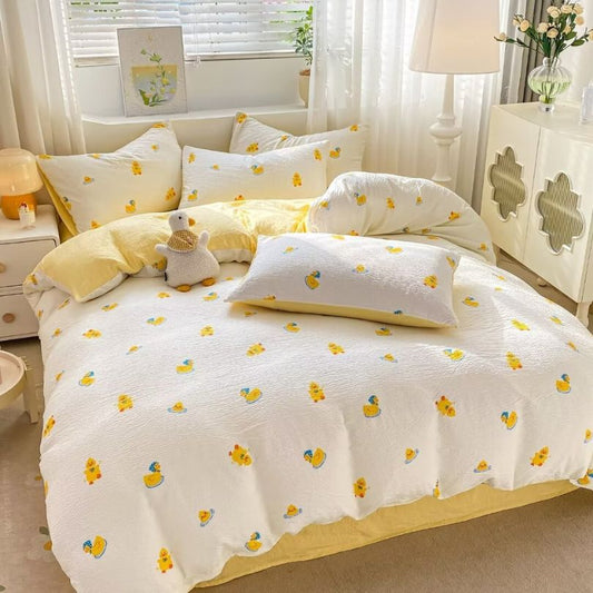 Lenjerie de pat 1 persoana, Finet Creponat, cu elastic, 4 piese, 100% bumbac | 0384-PV