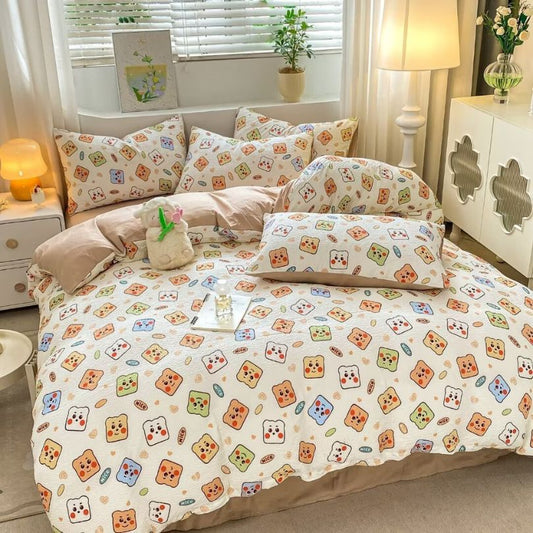 Lenjerie de pat 1 persoana, Finet Creponat, cu elastic, 4 piese, 100% bumbac | 0385-PV