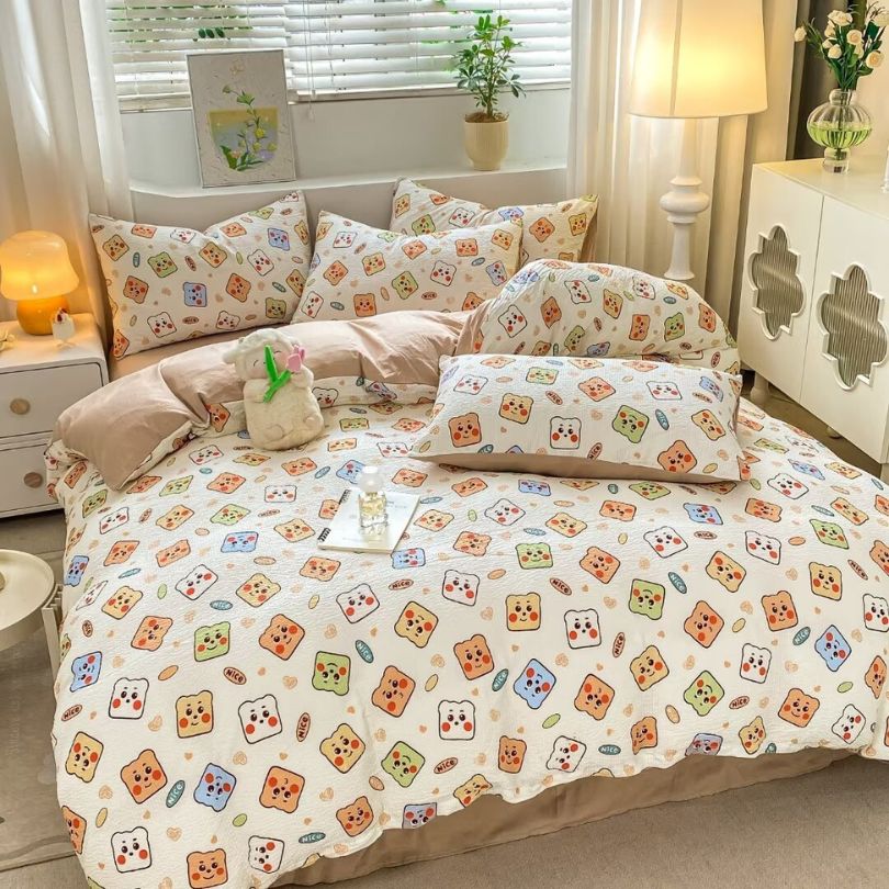 Lenjerie de pat 1 persoana, Finet Creponat, cu elastic, 4 piese, 100% bumbac | 0385-PV